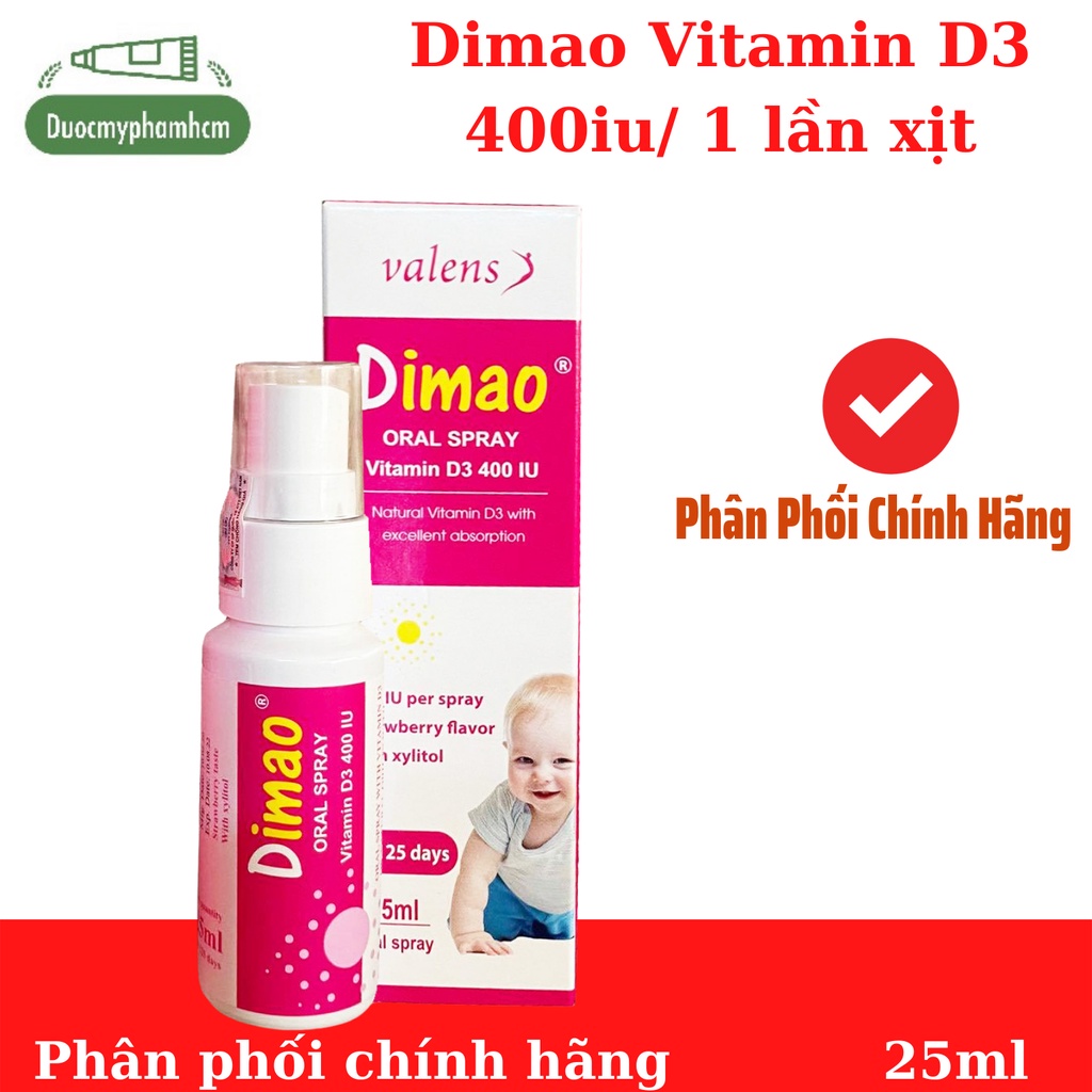 Dimao - Vitamin D3 Dạng Xịt 400IU, Hàng Nhập Khẩu Châu Âu, Hương Dâu, Hiệu Quả Và Hấp Thu Tốt (mẫu mới)
