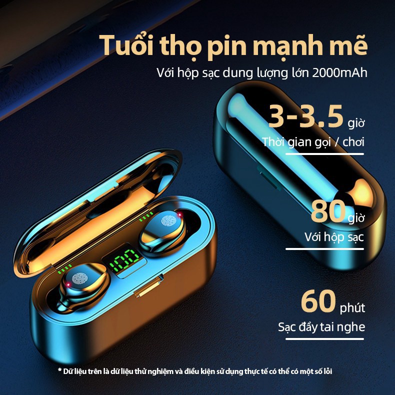 Tai Nghe Bluetooth 5.0 AMOI F9 💖 Phiên Bản CẢM ỨNG Quốc Tế Pin Trâu 💖 Kén Sạc Dự Phòng Màn Hình Led 💖 Chống Nước IPX7