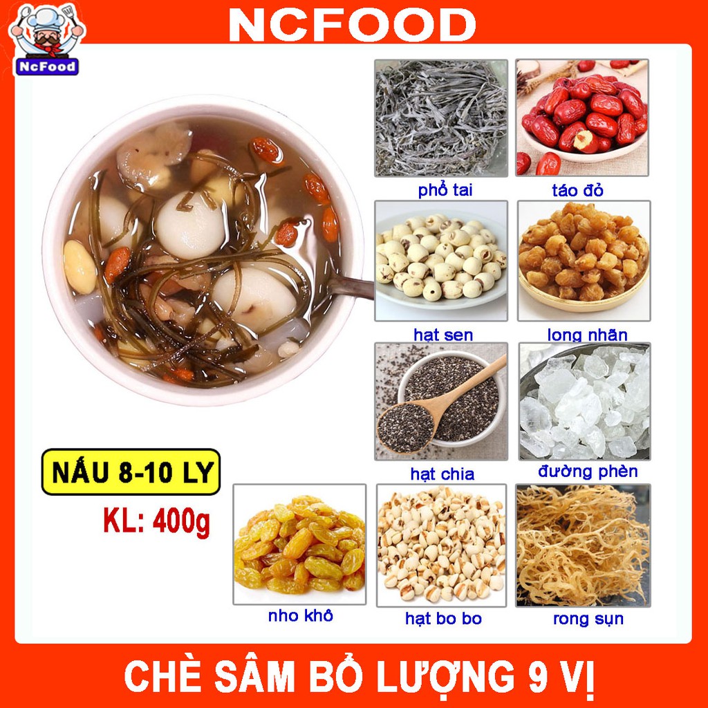 Chè Sâm Bổ Lượng 400g - set 9 loại nguyên liệu nấu 8-10 ly chè NCFOOD | BigBuy360 - bigbuy360.vn