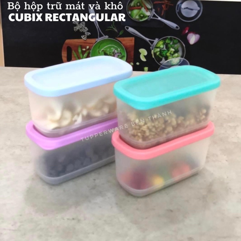 Set 4 hộp BQTP Tupperware Cubix Mini Rectangular 250ml đựng đồ khô và đồ ăn dặm cho bé