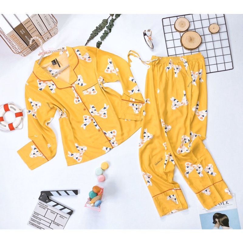 Bộ lanh mặc nhà, đồ bộ tole nữ quần dài tay dài viền cổ F21 VNXK