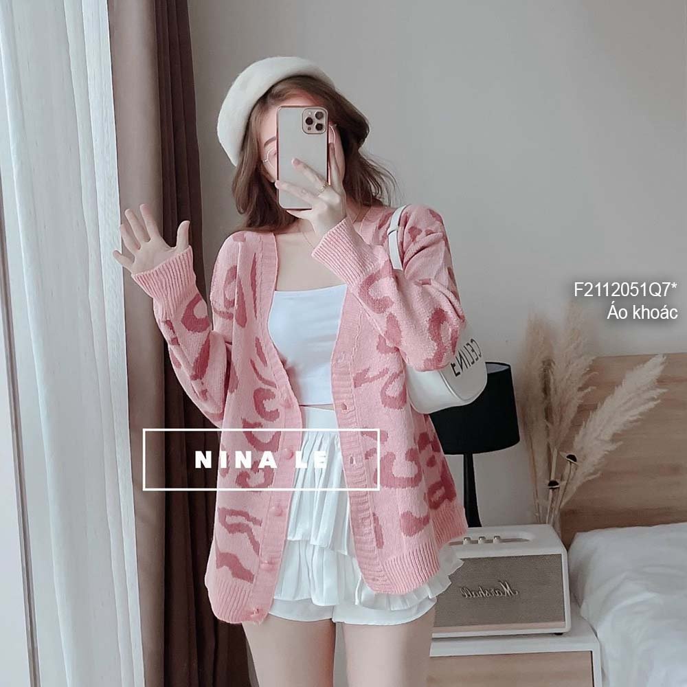 Áo khoác len cardigan họa tiết beo form rộng tay dài!
