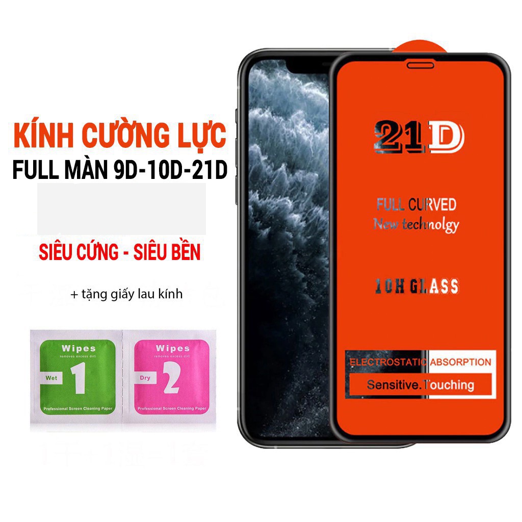 Kính cường lực Full màn 21D cho oppo A9 2020 A3s F9 A1k A54 A12 A52 Reno 7 realme c21y A53