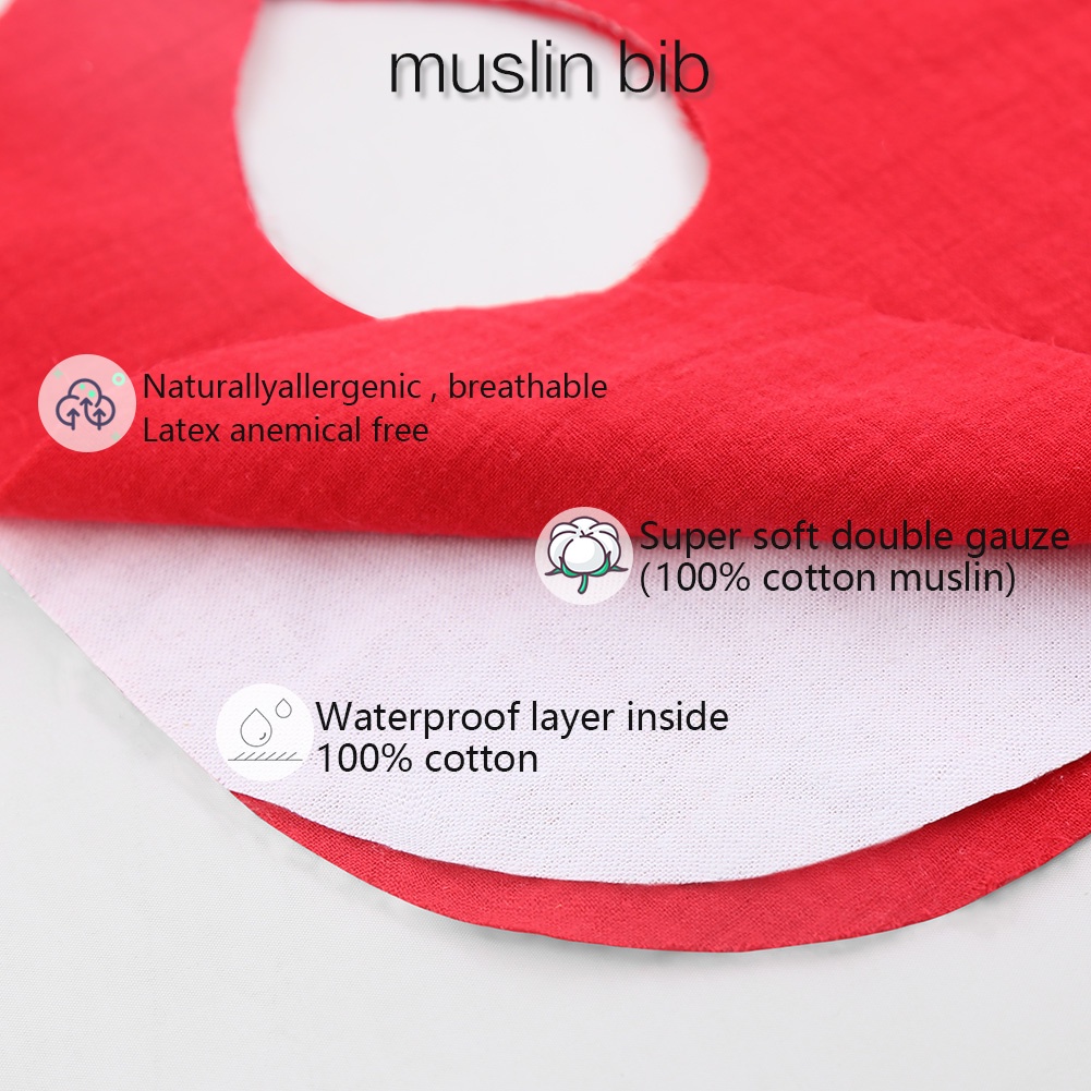 1 Bộ Yếm Ăn Cotton Nhăn Không Thấm Nước Hai Lớp Có Thể Điều Chỉnh Cho Bé Sơ Sinh