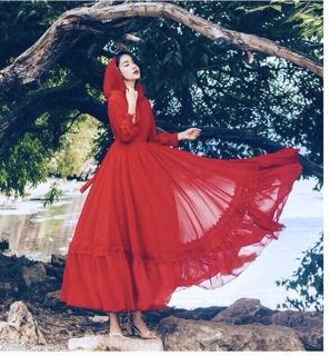 ĐẦM MAXI ĐỎ XẺ TÀ