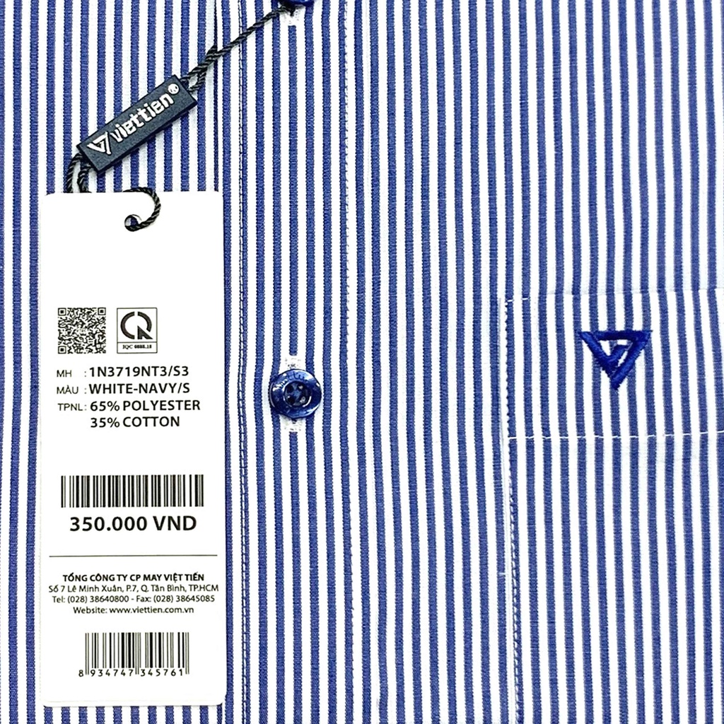 Viettien - Áo sơ mi nam ngắn tay kẻ sọc vạt bầu 1N3719 regular