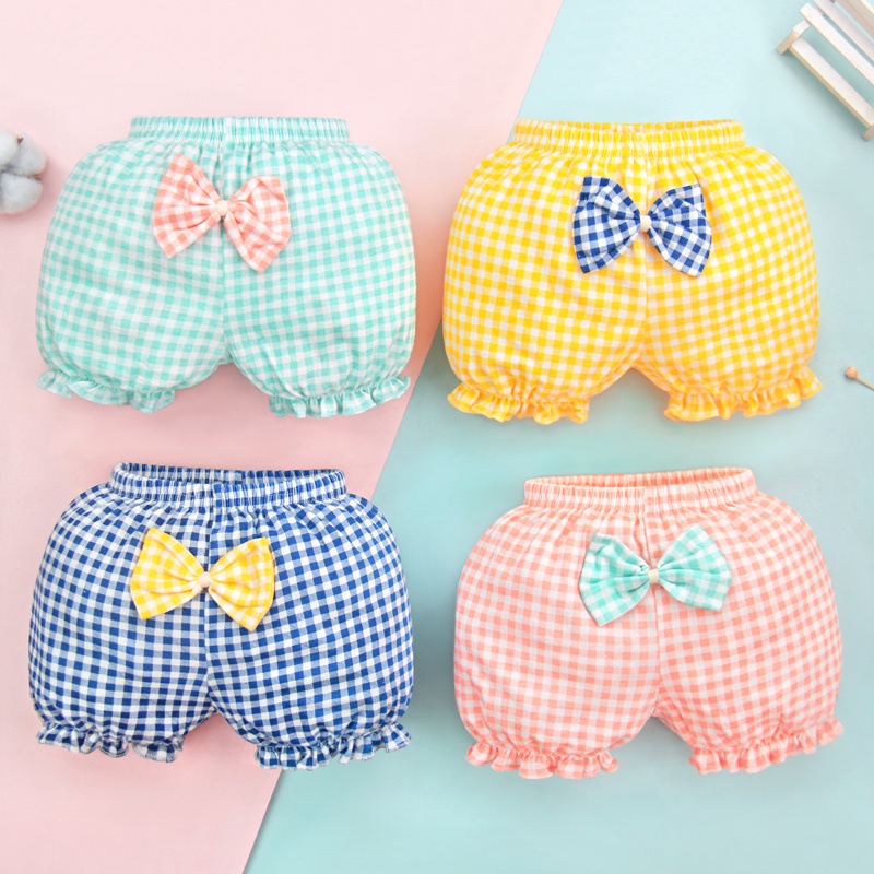 Quần tã LUCKY BIG CAT bằng cotton họa tiết sọc caro màu hồng cho bé trai và bé gái 0-4 tuổi