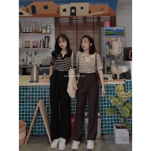 Áo len mongtoghi cổ đức ngắn tay kẻ sọc xinh xắn