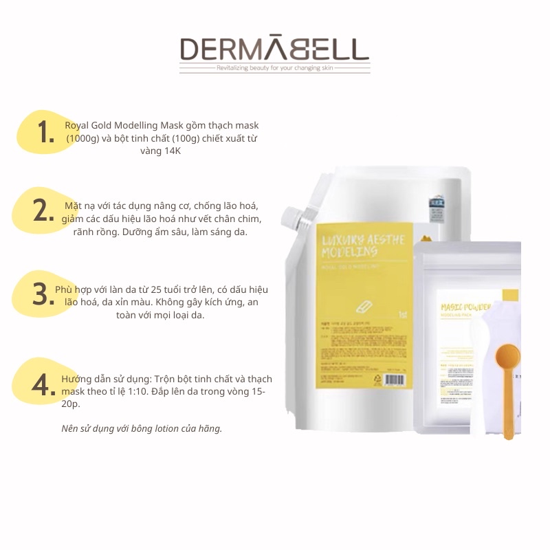 Set mặt nạ Dermabell chống lão hóa Luxury Gold Modelling Mask chiết xuất từ vàng