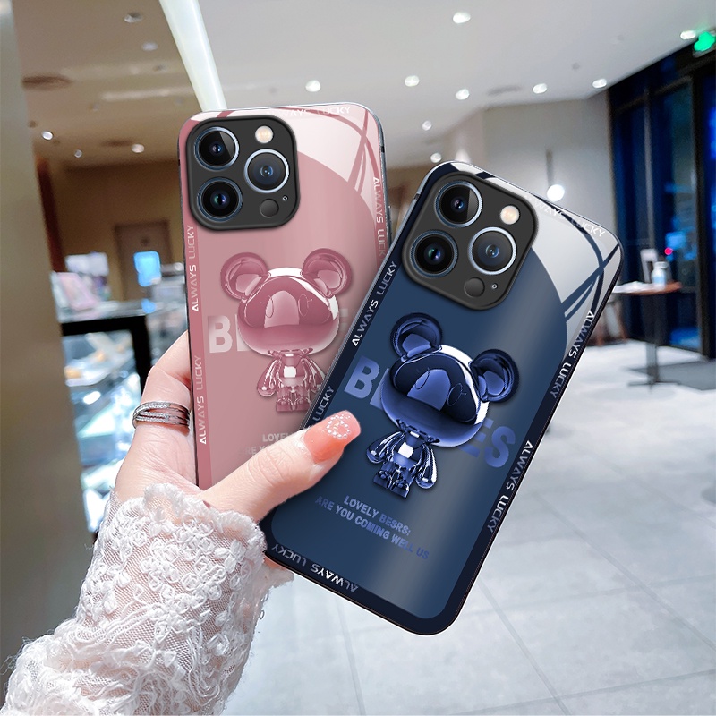 Ốp Điện Thoại Kính Cường Lực In Hình Gấu Cho iPhone 7 8 plus X Xs XR Xsmax 11 12 13 14 Pro Max