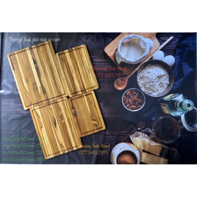 Thớt gỗ to Chef Teak 560x405x32 mm  - Thớt gỗ đồ ăn BBQ Steak, Beefsteak Carving Board Bigsize Acacia Wood Cutting Board