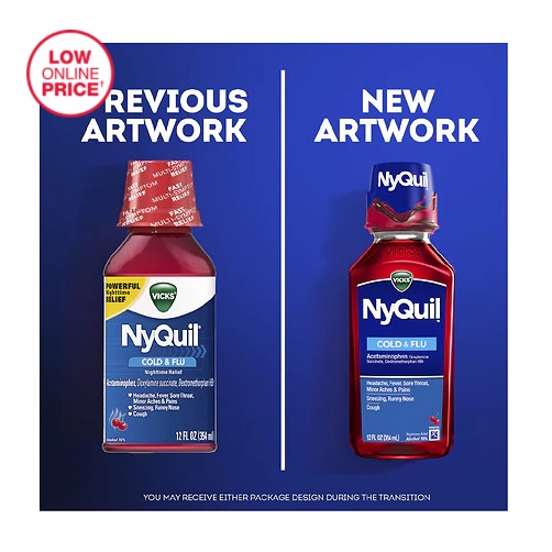 [DATE 5/2023] Siro Nyquil Vicks Cold &amp; Flu Relief Liquid Cherry 354ML / 236ML ( TƯƠNG TỰ DAYQUIL )