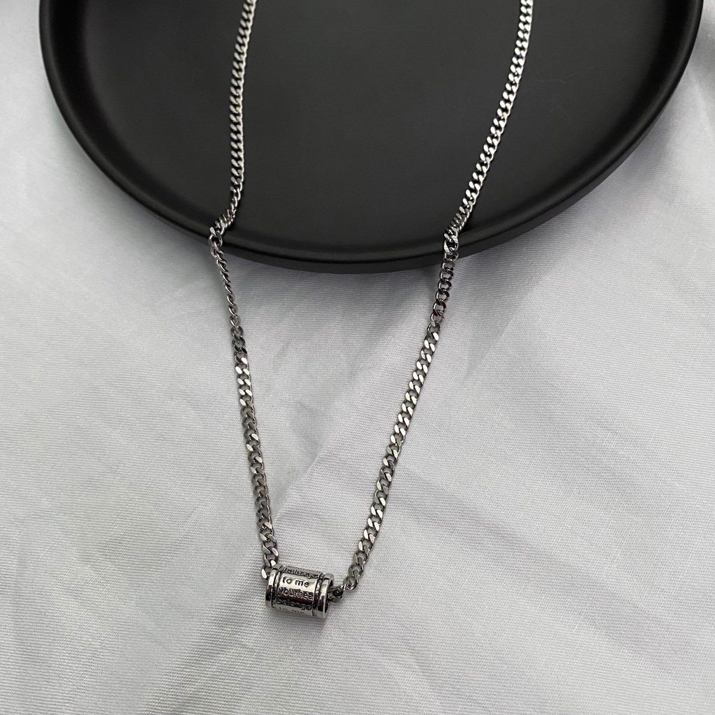 Dây Chuyền Hai Lớp Bằng Thép Titan Mặt Hình Học Hạt Tròn Phong Cách Hàn Quốc Thời Trang 22652