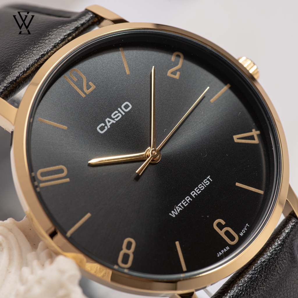 Đồng Hồ Quartz Nam Casio WATCHSTORE MTP-VT01GL-1B2UDF Thiết Kế Mặt Kính Khoáng 40mm, Dây Da Và Vỏ Mạ Vàng