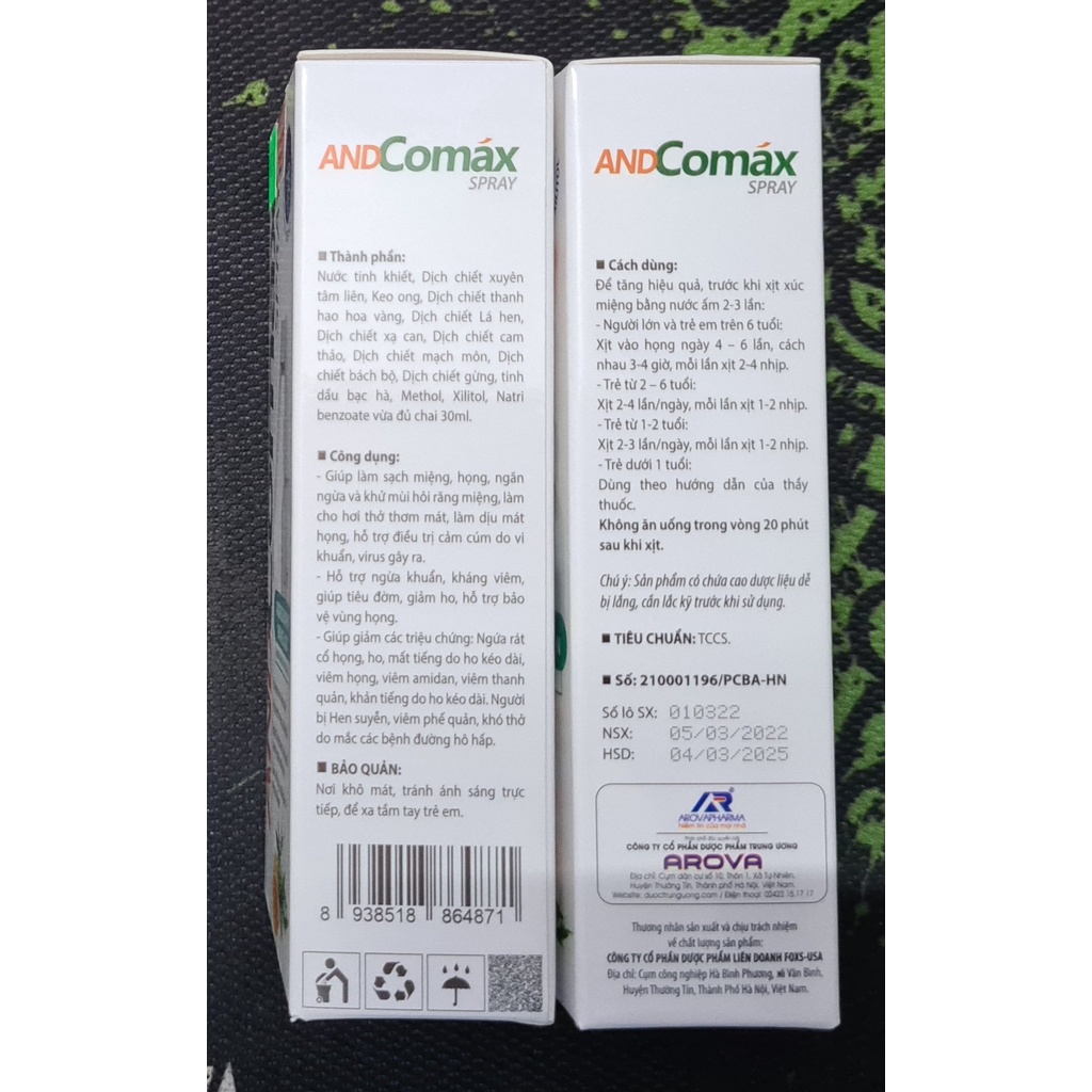 Andcomax Xuyên Tâm Liên - Hỗ trợ tăng cường sức khỏe, nâng cao sức đề kháng, giúp giảm biểu hiện của viêm đường hô hấp