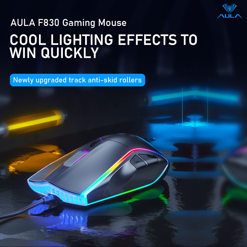 Chuột quang chơi game AULA F830 USB 7 nút bấm 6400DPI dành cho máy tính để bàn