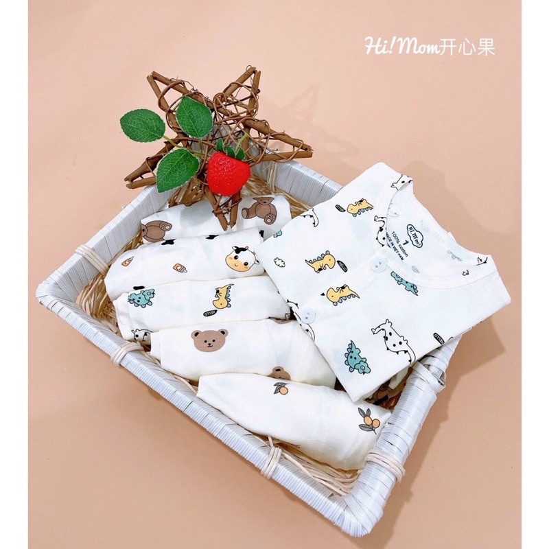 Bộ sơ sinh tông màu trắng họa tiết  dài tay  chất  pettit siêu mềm mát Himom