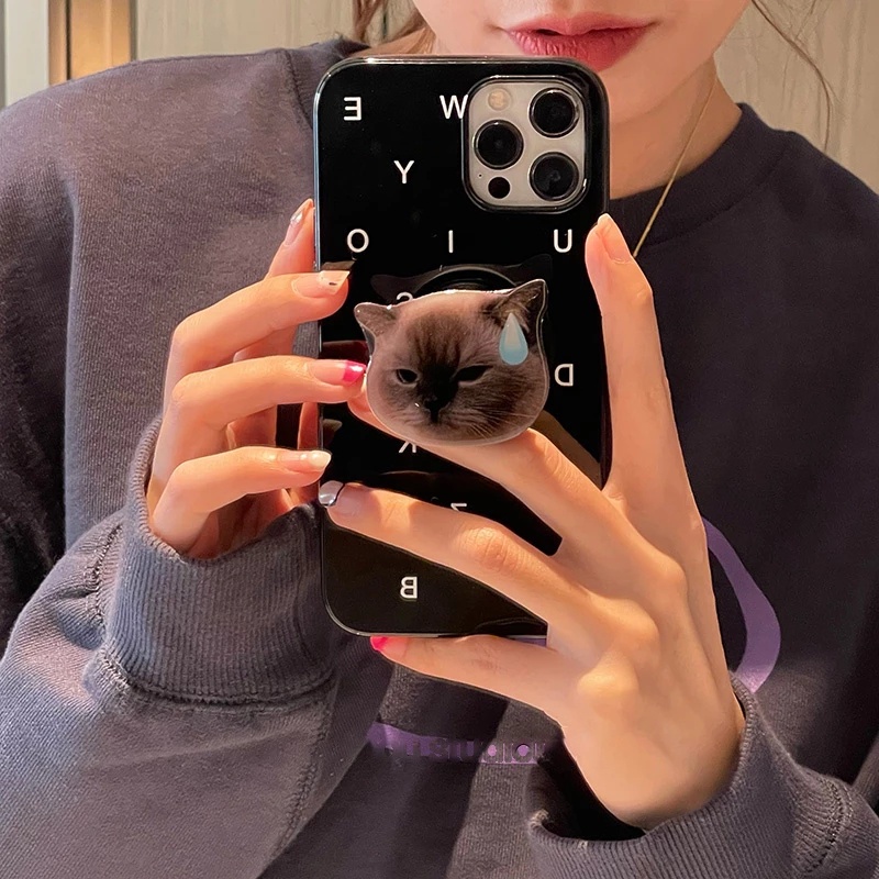 Ốp Điện Thoại Mềm Bóng Có Giá Đỡ Hình Mèo Và Chữ Cho IPhone 7 8 Puls X XR XS 11 12 13 Pro Max