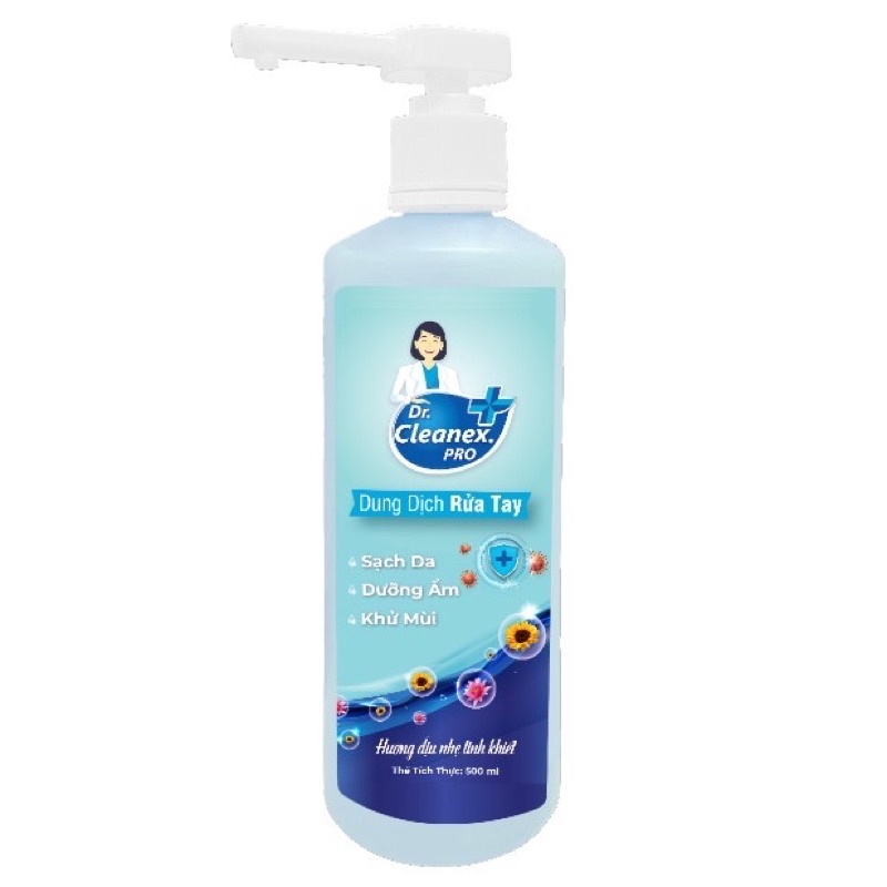 Nước rửa tay khô, Dung dịch Dr cleanex pro 500ml an toàn mềm mại da tay, Diệt khuẩn ngăn ngừa tay chân miệng