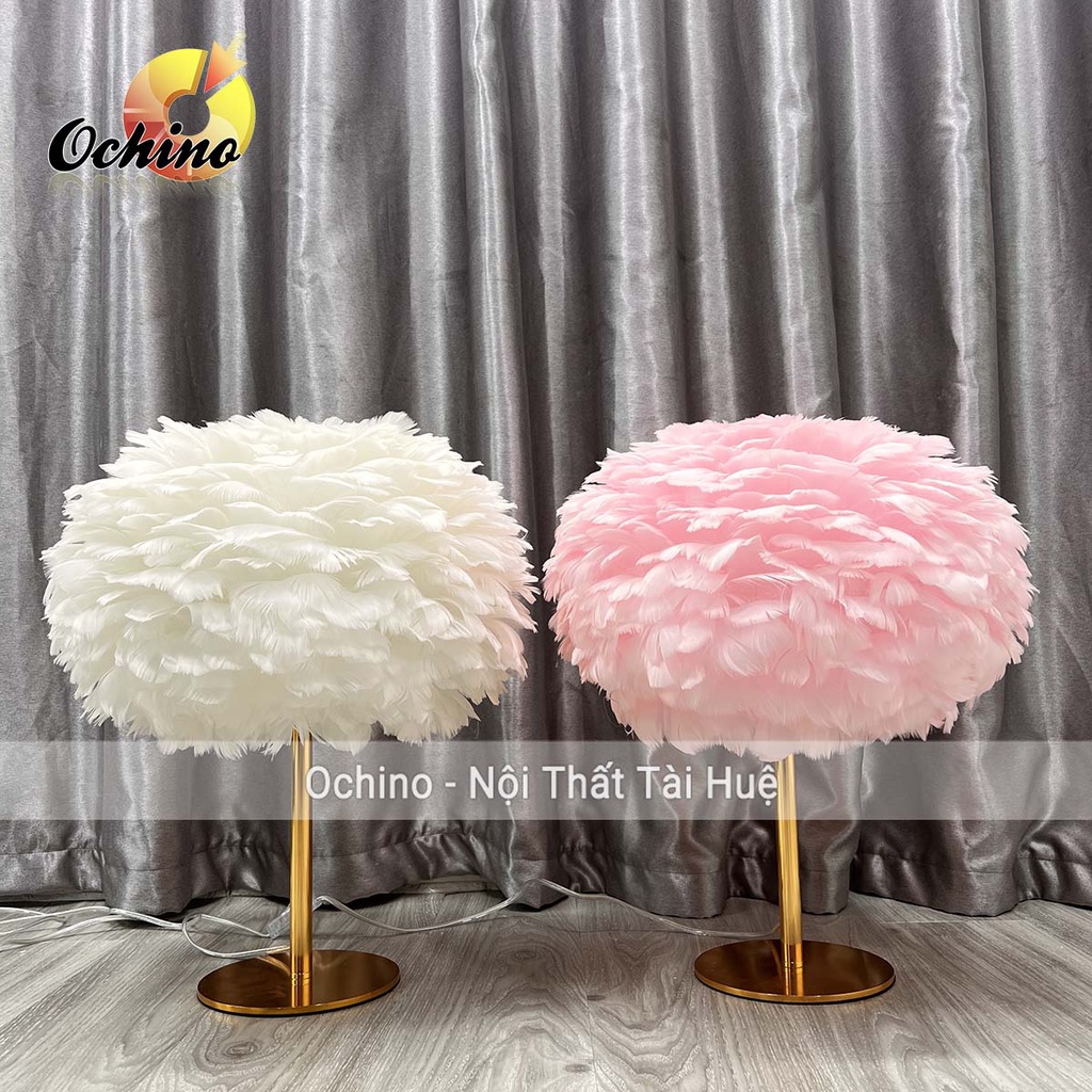 Đèn Lông Vũ, Đèn Ngủ Lông Vũ Trang Trí Hình Mây Cao Cấp Chân inox Mạ vàng Sang Trọng (Đủ Màu)