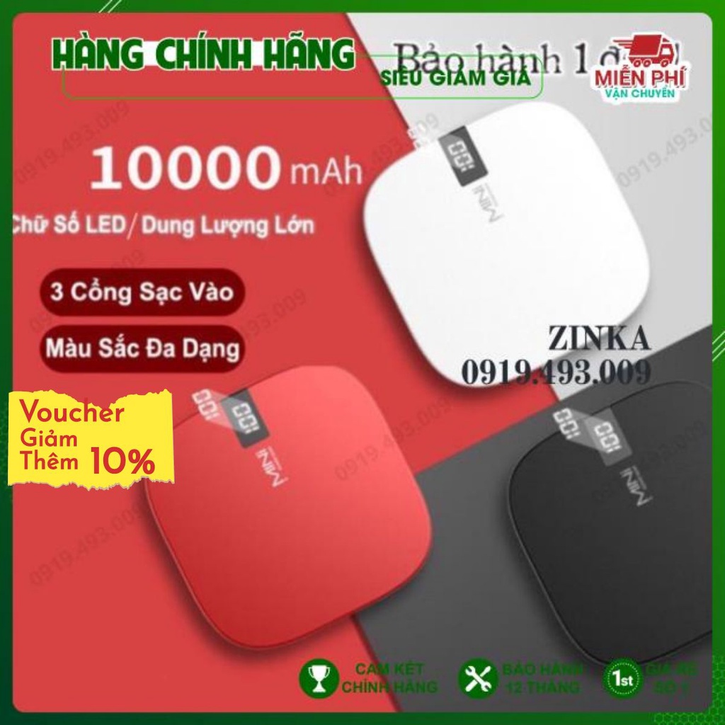 Sạc Dự Phòng size Mini Q3 Sạc Siêu Nhanh, Nhỏ Gọn Tiện Dụng, Dung Lượng 10000mAh Power Bank (Bảo hành 1 đổi 1)  zinka