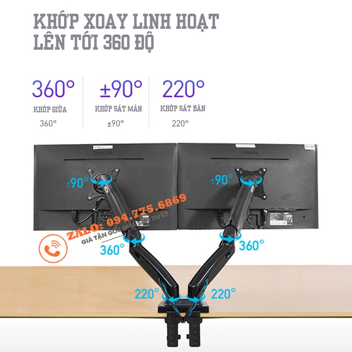 Giá Treo Hai Màn Hình NB F160 17-30 Inch - Tay Treo Hai Màn Hình Tải Trọng 9 Kg