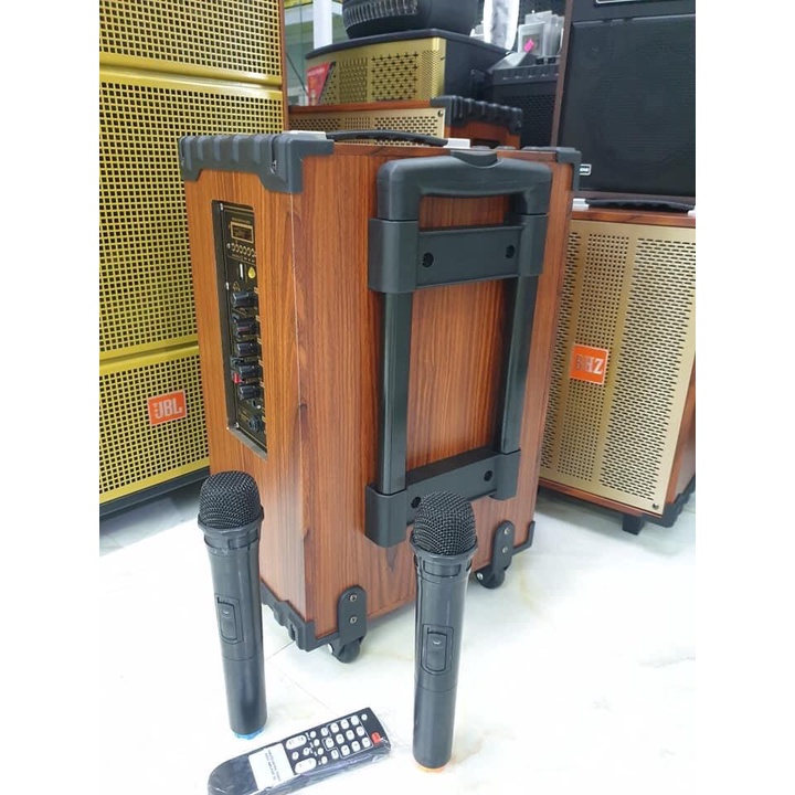 Loa karaoke di động vỏ gỗ SA1-10 vỏ gỗ tặng kèm 2 micro không dây hát karaoke hay