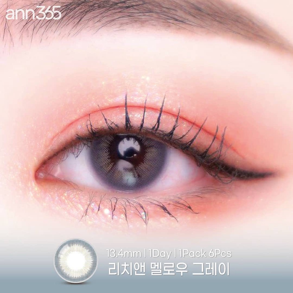 Lens mắt màu xám tây MELLOW GRAY ANN365, kính áp tròng 1 ngày không giãn full độ cận