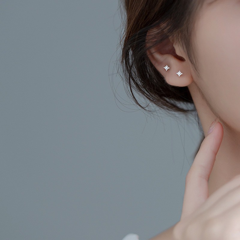 Bông tai bạc nữ ngôi sao 4 cánh, Khuyên bạc 925 DUYSON SILVER [KNKX26]