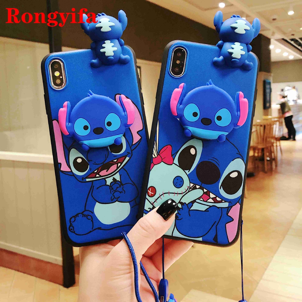 Stitch Phone Case Realme 6i 6 5 3 2 F11 Pro C2 A1K A91 A72 A52 A31 A9 A5 2020 F7 F9 F5 Phone Case Cartoon Cute Soft TPU Case Cover (ncluding Popup Stand & Lanyard)