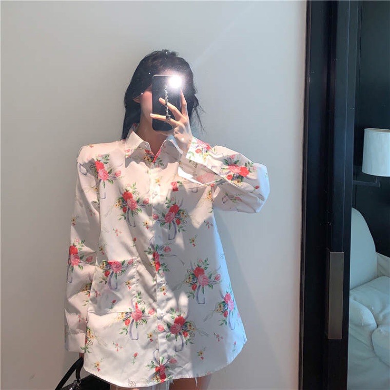 Áo Sơmi Nữ Free Size Hoạ Tiết Hoa Phong Cách