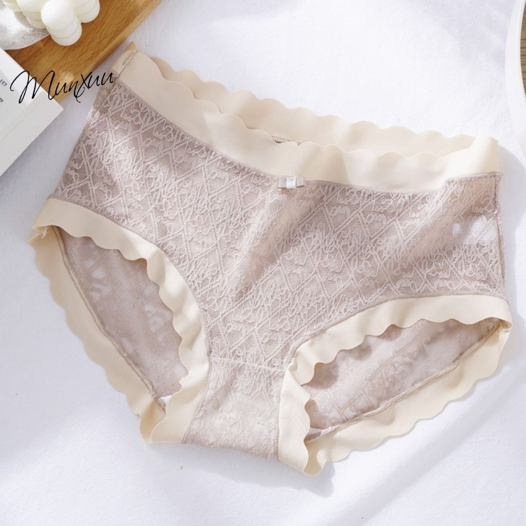 Quần lót nữ ren cao cấp sọc chéo tiểu thư phối viền su thông thoáng - MUNXUU QC103