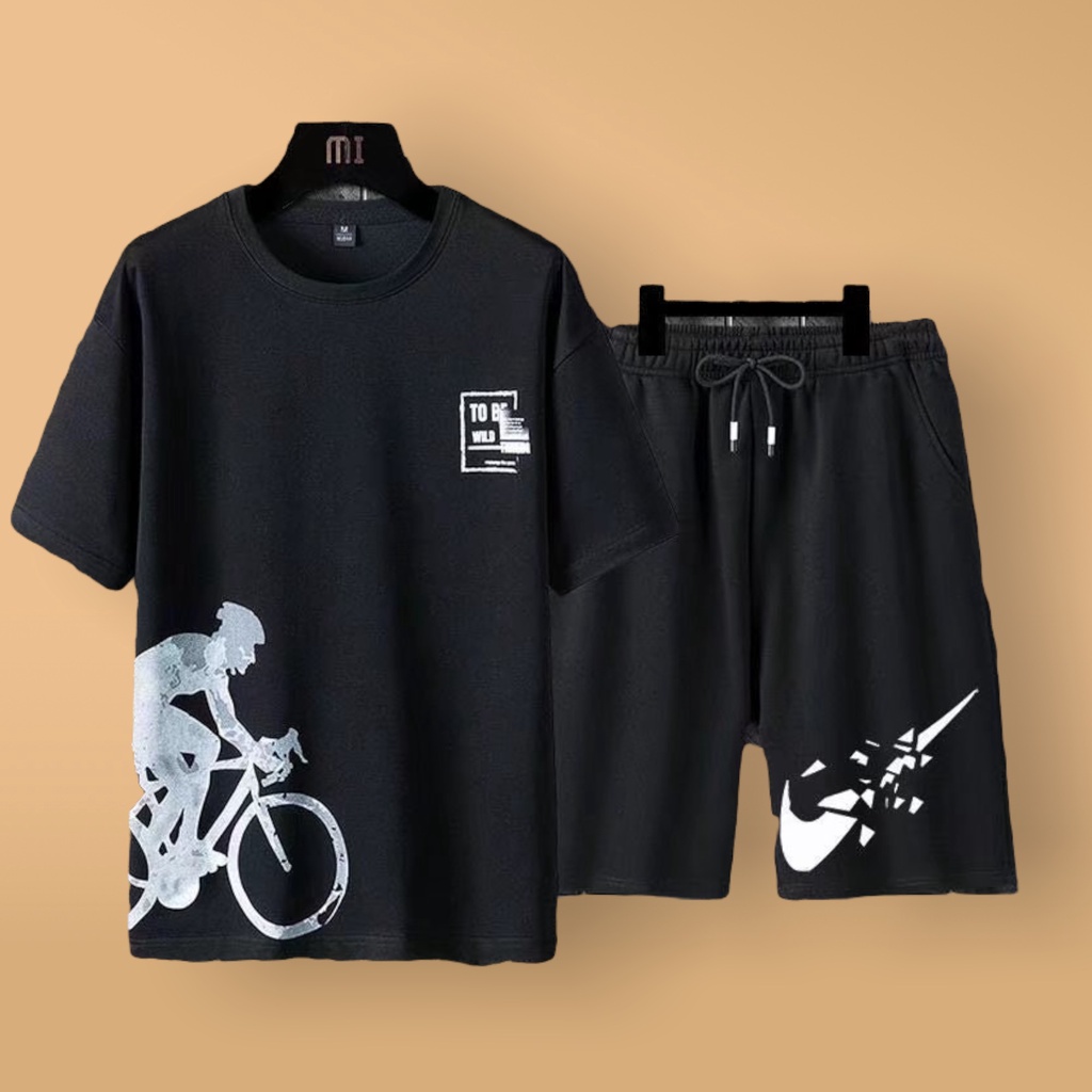 Bộ Thể Thao Nam Bộ in hình Xe Đạp quần áo tập gym vải thun thoáng mát co giãn năng động thời trang