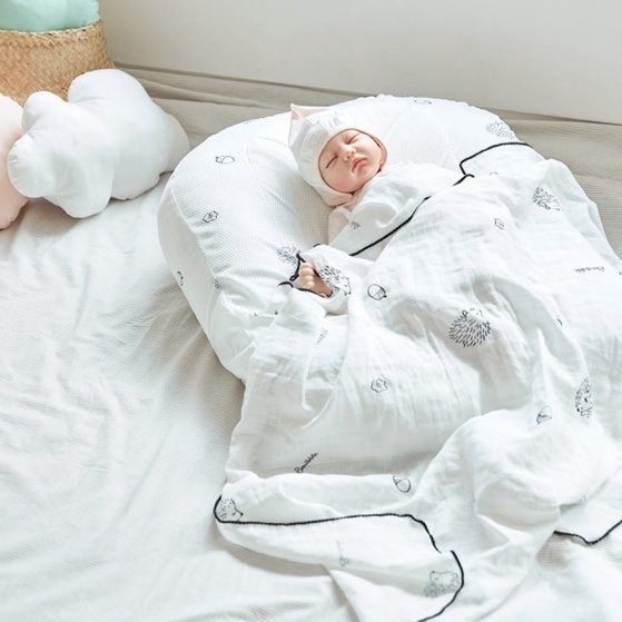 Bộ đệm chống trào ngược BONITABEBE cho bé + Chăn hè 2 lớp Loe mỏng nhẹ thoáng mát nhập khẩu Hàn Quốc