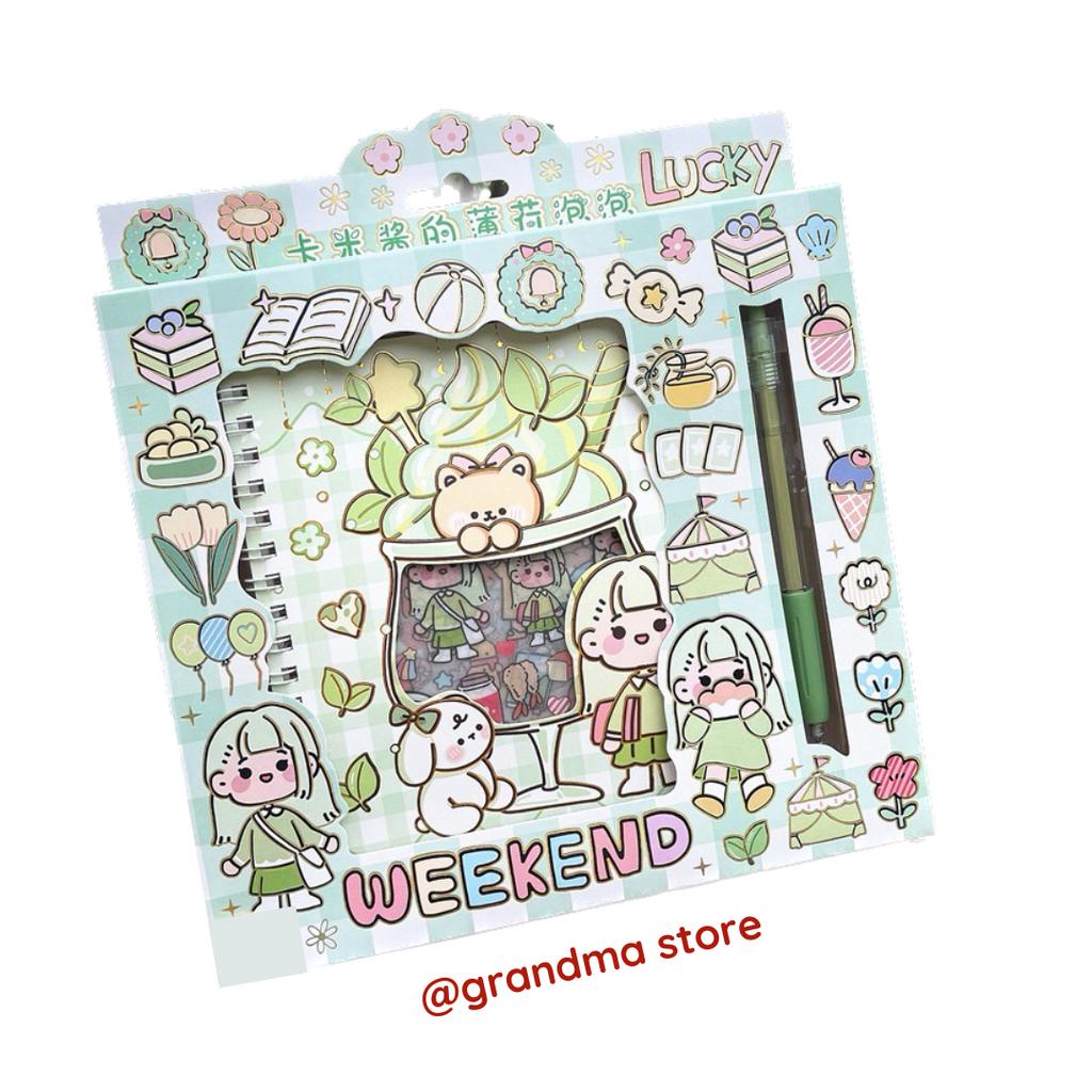 Hộp gồm sổ Sticker đính kèm dao rọc giấy hình bút