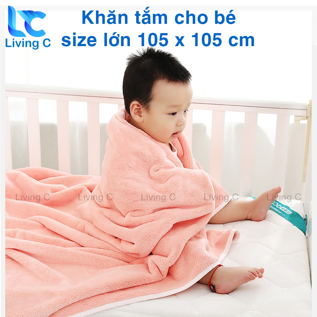 Khăn tắm cho bé loại lớn vuông 105 cm Living C, tấm trải thảm trải cho bé bằng lông cừu mềm mại thấm hút tốt _K105