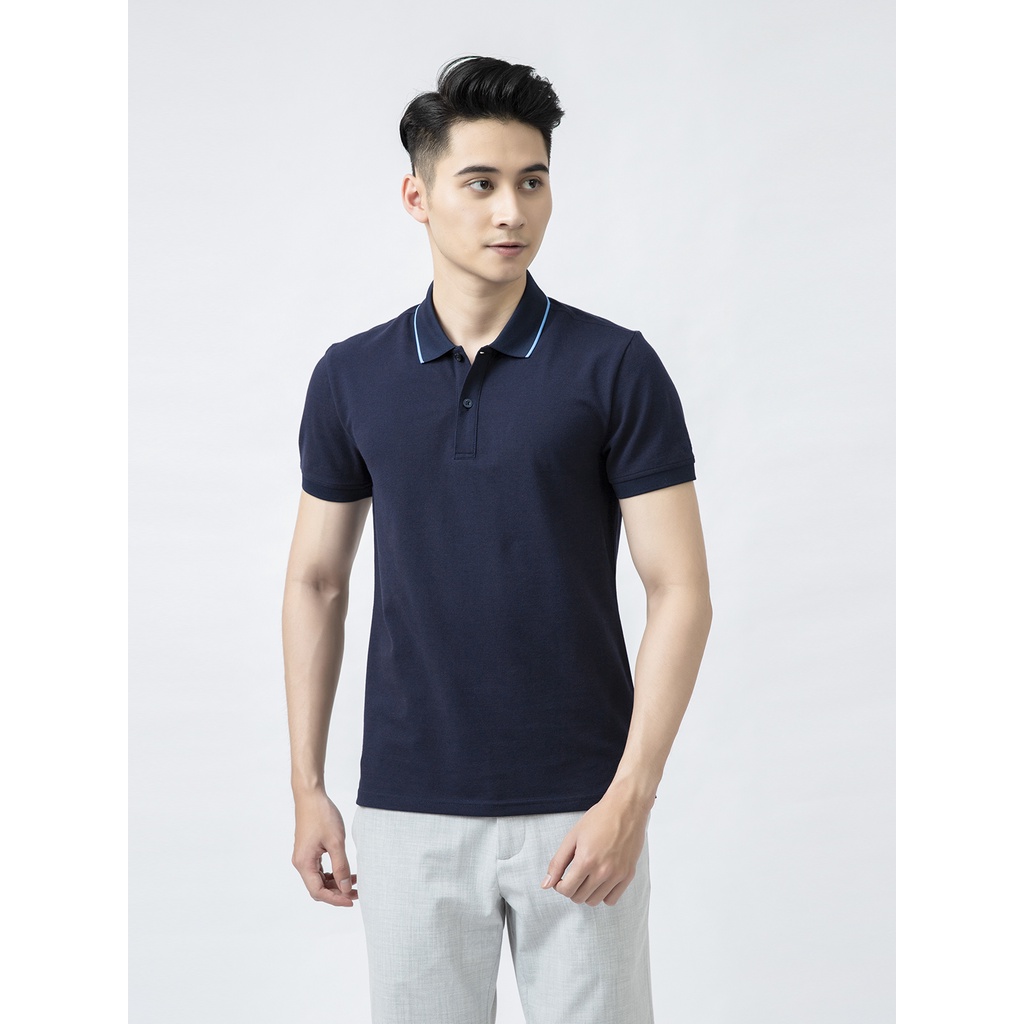 Áo thun polo nam Aristino APS035S1 phông có cổ bẻ dáng suông vừa mầu xanh tím than vải cotton cao cấp mềm mại