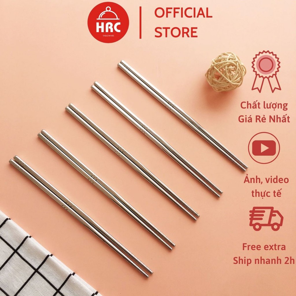 Đũa inox 304 ăn cơm xịn an toàn chống trơn trượt đầu tròn