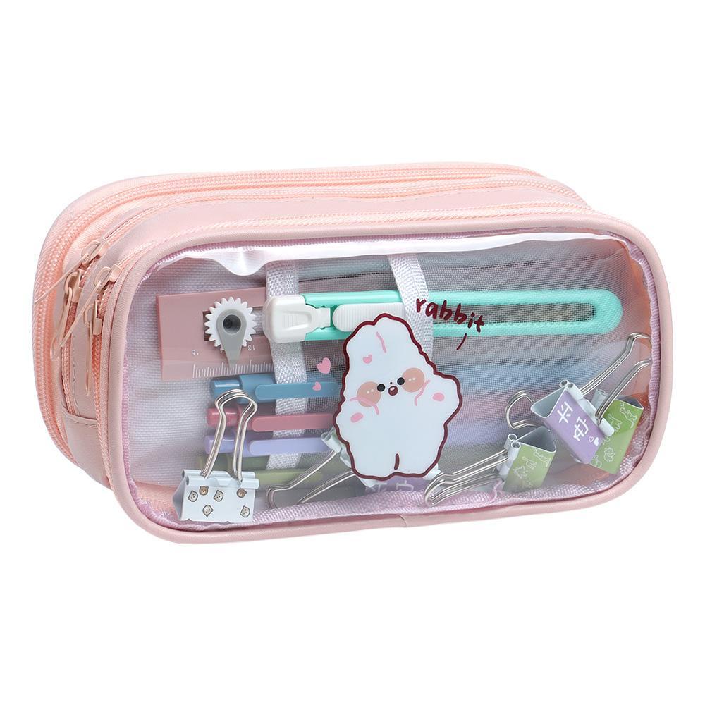 Túi Đựng Bút Chì Kẻ Ô Vuông Màu Trơn Trong Suốt Sức Chứa Lớn