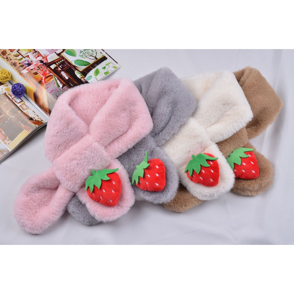 Khăn quàng cổ, khăn choàng cổ lông thỏ gắn họa tiết dễ thương cho bé trai bé gái từ 1 đến 12 tuổi E631