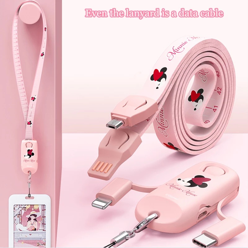 Disney Mickey Mouse Lanyard 3 Trong 1 Dây Cáp Sạc Nhanh 3 đầu Micro USB Type C Sạc Nhanh Cáp