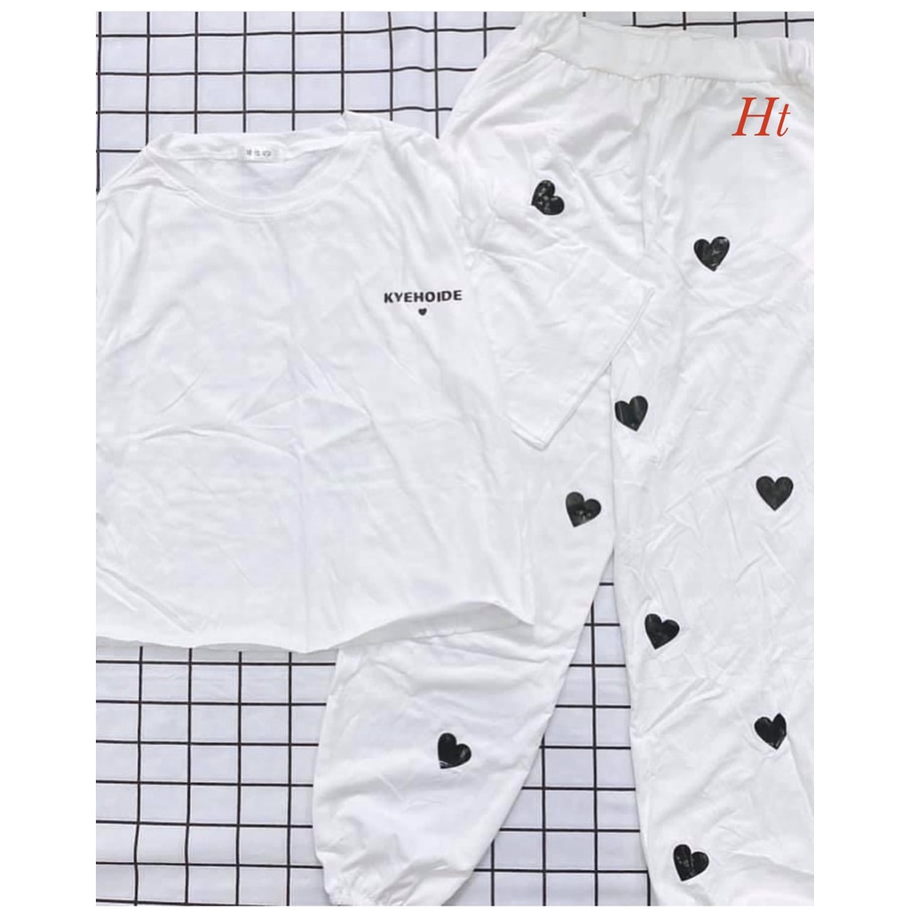 Sét Bộ Croptop+quần bom tim trắng ❤️ Áo chất cotton su,+ quần da cá form thụng