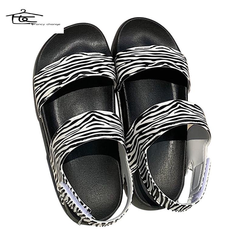 Giày Sandal Đế Phẳng Họa Tiết Ngựa Vằn Thời Trang Mùa Hè Dành Cho Nữ