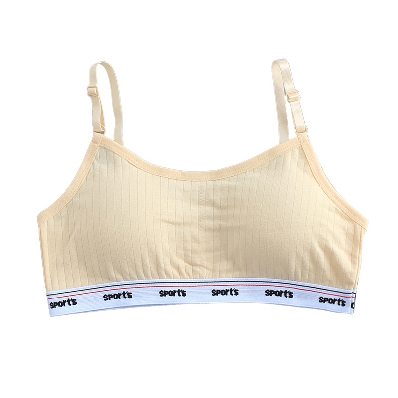 Haha Áo Ngực Thể Thao Hai Dây Có Đệm Ngực Màu Trơn Có Gân In Chữ Dành Cho Bé Gái