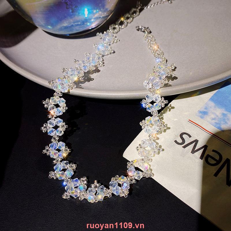 Vòng cổ choker thời trang khảm hạt ngọc trai pha lê giản đơn dễ phối đồ dành cho phái nữ