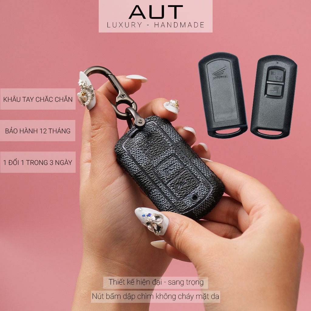 Ví da đựng chìa khóa smartkey Honda Air Blade Lead Vision Vario 150 Click Scoopy khâu tay có tay cầm ABKV CD