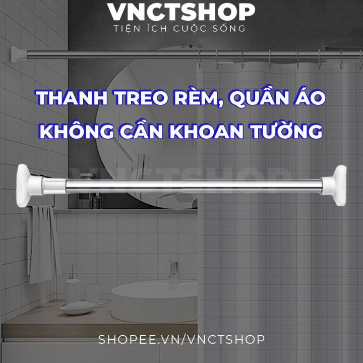 Thanh treo rèm cửa sổ không cần khoan, cây phơi quần áo gắn tủ tường nhà tắm inox đa năng