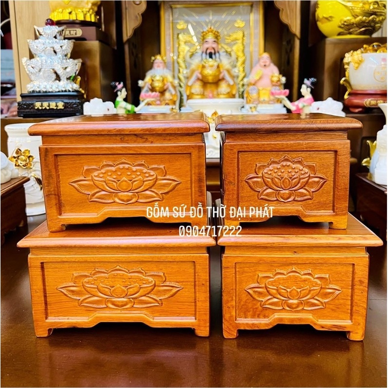Chân đế gỗ hương khắc sen ĐẠI PHÁT, Đôn kê tượng cao cấp đủ kích thước