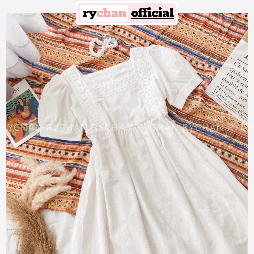 Đầm Xòe Babydoll Cổ Vuông Màu Trắng Dễ Thương, Đầm Form Xòe Rộng Cute [Hàng 2 lớp ảnh thật cuối] - DX9958