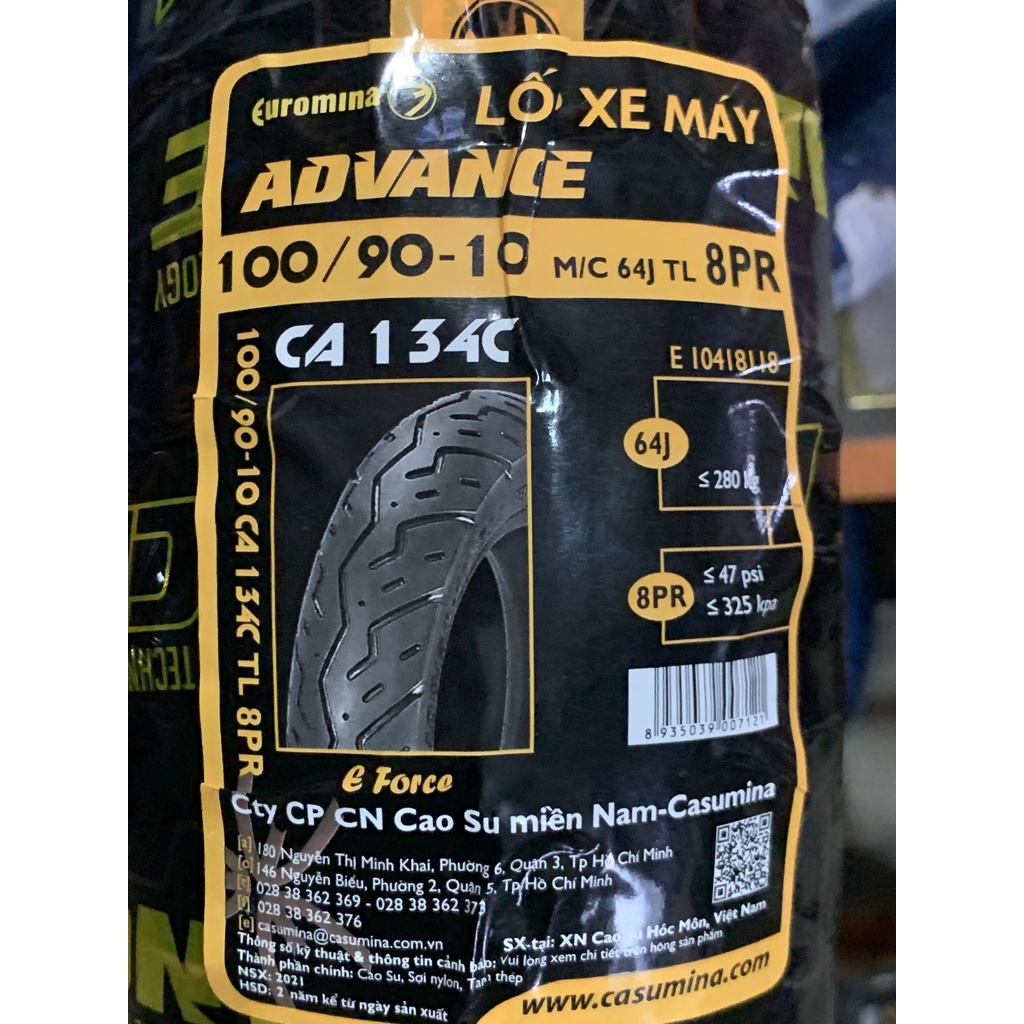 Vỏ Euromina 100/90/10, 90/90/12 Bánh Trước/Sau Attila Elizabeth, Lead - Không Ruột